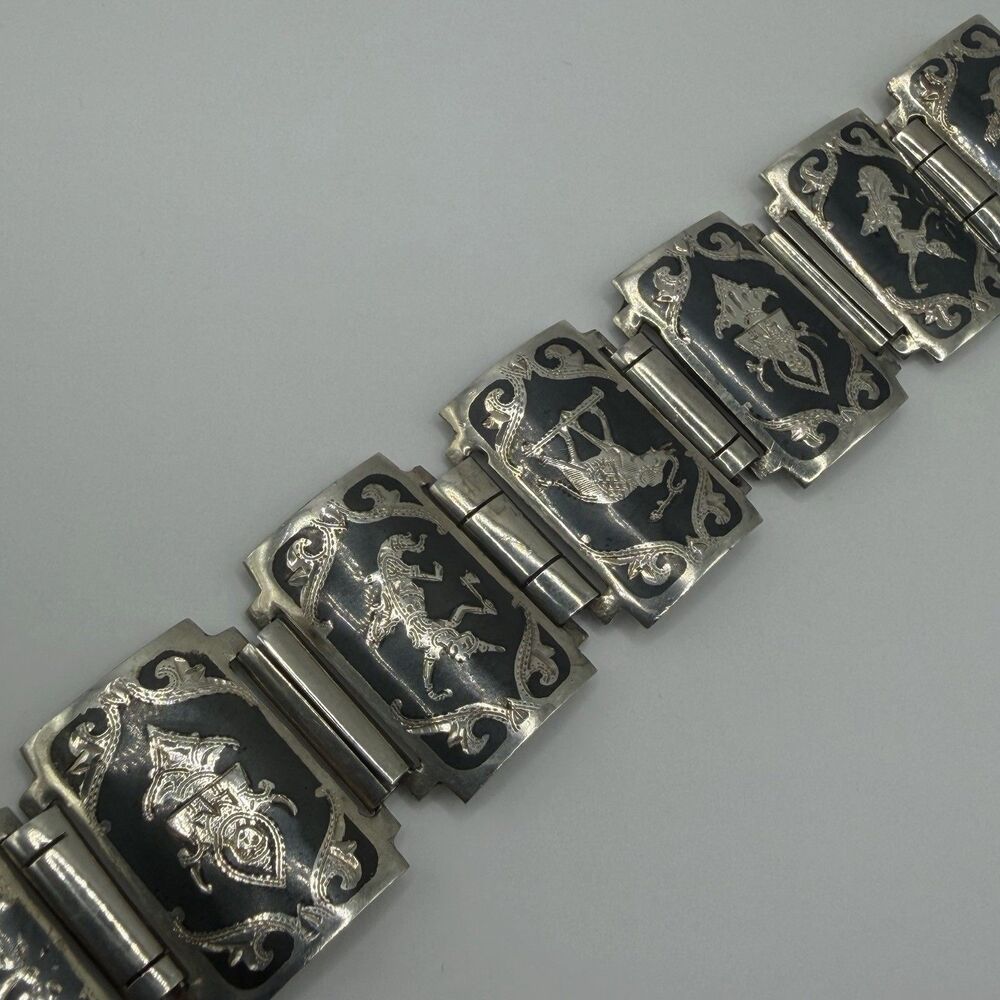 Vintage Siam Sterling Silver Hi Polish Panel Bracelet 7 Inch